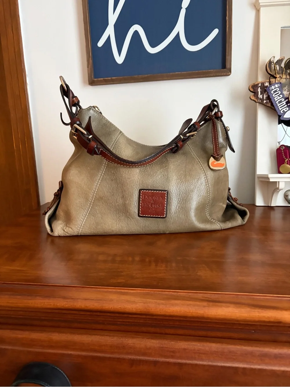 Dooney & Bourke Olive and Brown Leather Hobo Shoulder Bag *READ*